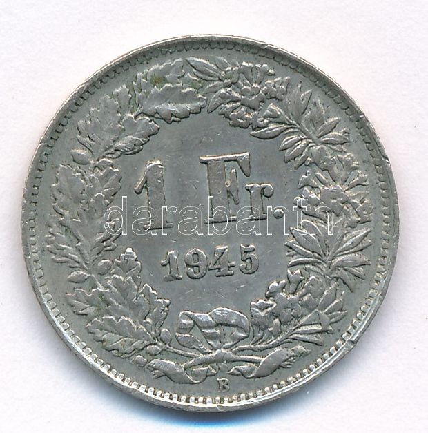 Svájc 1945B 1Fr Ag T:2 patina, kis ph Switzerland 1945B 1 Franc Ag C:XF patina, small edge error Krause KM#24