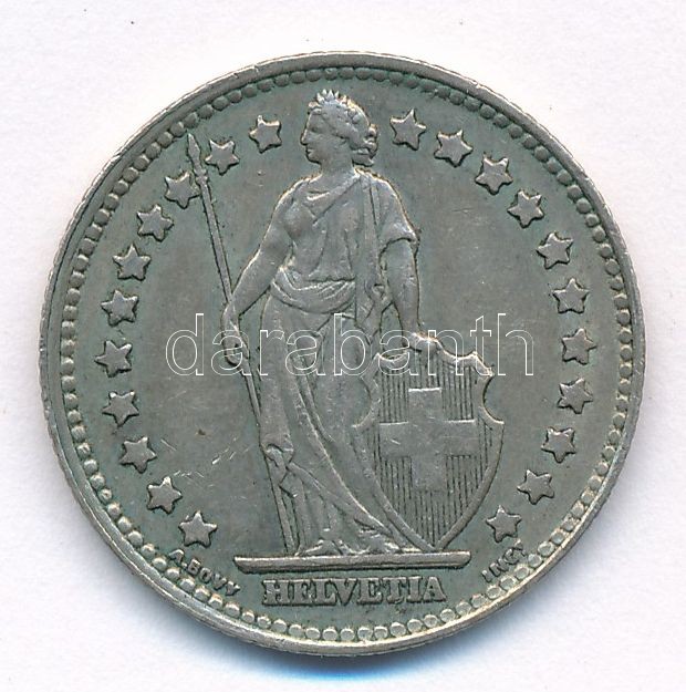 Svájc 1945B 1Fr Ag T:2 patina, kis ph Switzerland 1945B 1 Franc Ag C:XF patina, small edge error Krause KM#24 - Image 2