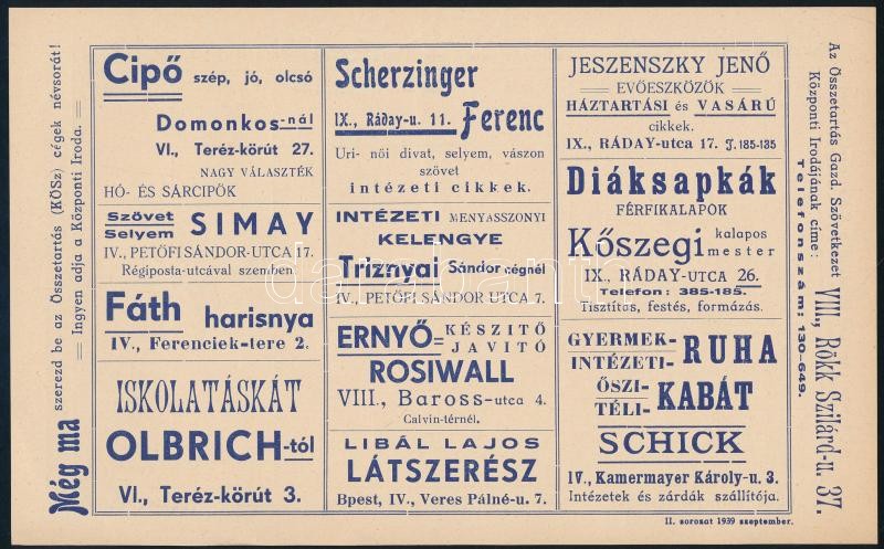 cca 1936 Összetartás Gazdasági Szövetkezet reklámlapja