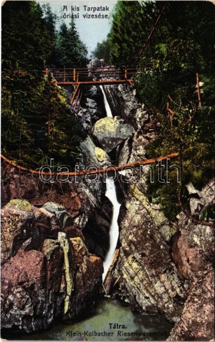 Tátra, Magas-Tátra, Vysoké Tatry; Tarpataki óriási vízesés. Cattarino S. utóda Földes Samu 1912. 162. / Kohlbach Riesen Wasserfall / waterfall