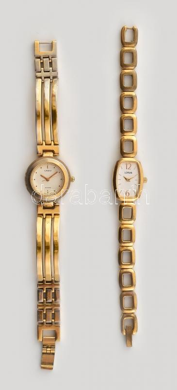 2 db dekoratív női kvarc óra fém szíjjal: Lorus, Casio. Elem nélkül. d: 23mm; 15x20 mm