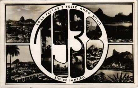 1938 Rio de Janeiro. Boas Festas e Feliz Anno Novo / multi-view postcard with New Year greetings (EK)