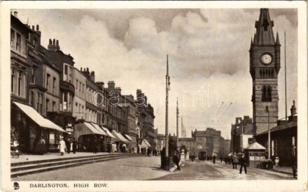 1907 Darlington, High Row, tram, shops (EK)