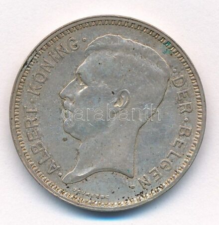Belgium 1934. 20Fr Ag 'Albert' T:2 kis patina Belgium 1934. 20 Francs Ag 'Albert' C:XF small patina Krause KM#104.1