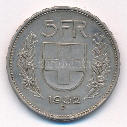 Svájc 1932B 5Fr Ag T:2 patina Switzerland 1932B 5 Francs Ag C:VF patina Krause KM#402