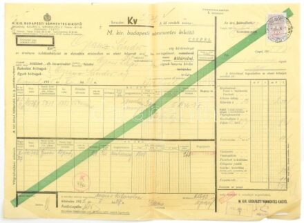 1935 Csepel, M. Kir. Budapesti Vámmentes Kikötő fuvarlevél, illetékbélyeggel
