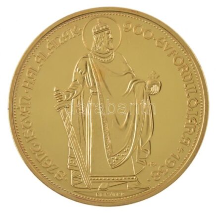 1938. 100P aranyozott Cu utánverete 'R' jelzéssel, kapszulában T:PP kis karc