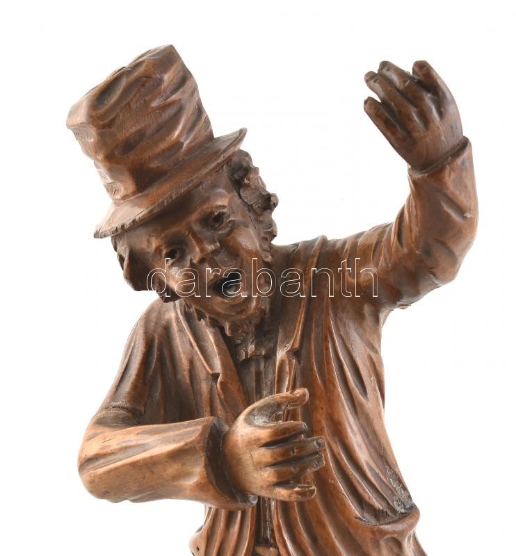 Jelzés nélkül: Mulatozó, faragott fa szobor, repedésekkel, több helyen javított, m: 38 cm - Image 2