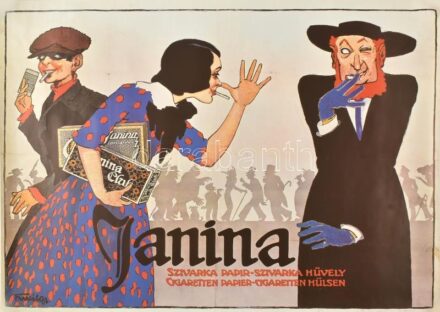 Faragó Géza (1877-1928): Janina szivarka papír - szivarka hüvely, modern reprint reklám plakát, 81x59 cm
