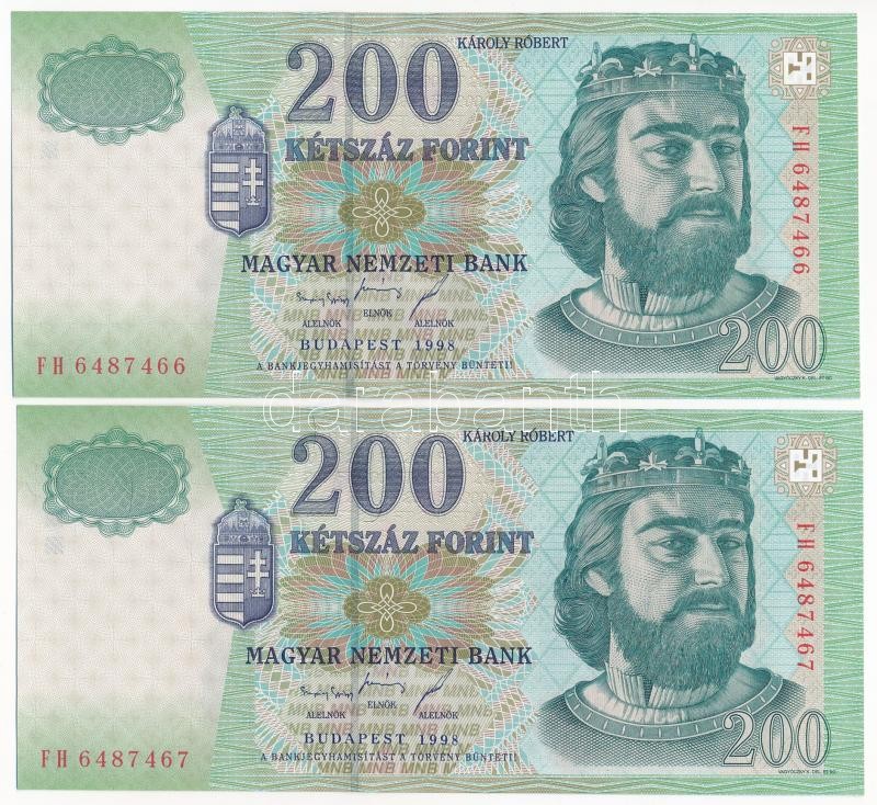 1998. 200Ft 'FH 6487466 - FH 6487467' (2x) sorszámkövetők T:I,I- Adamo F53.7