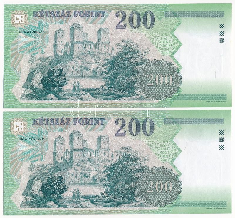 1998. 200Ft 'FH 6487466 - FH 6487467' (2x) sorszámkövetők T:I,I- Adamo F53.7 - Image 2