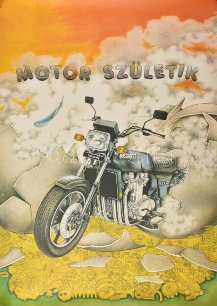 1982 Bánó Attila (1945-): Motor születik, Bp., Képzőművészeti Alap, a sarkain kis sérülésekkel, 92x66 cm