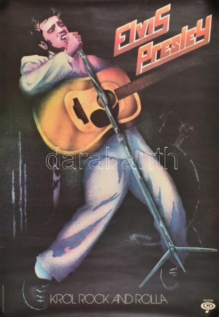 cca 1983 Elvis Presley Król Rock 'n Rolla, Polton, lengyel Elvis plakát, 68x47 cm