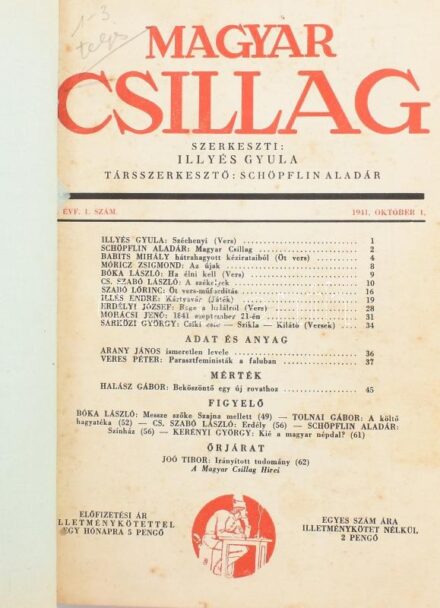 1941 Magyar Csillag szerk: Illyés Gyula. 240 p. X., XI., XII. évfolyamok bekötve. Modern egészvászon kötésben