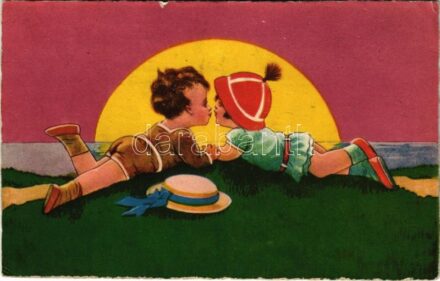 1928 Children art postcard, romantic couple. Amag 1596. (EK)