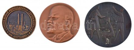 Vincze Dénes (1914-1972) DN Szocreál tudomány témájú Br plakett (78mm) + ~1980. 'Lenin' egyoldalas Br emlékérem, hátoldalán gravírozással (70mm) + 2006. 'Dorogi Erőmű fennállásának 100. évfordulójára' kétoldalas Br emlékérem