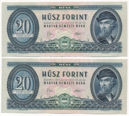 1975. 20Ft (2x) 'C 188 068862 - C 188 068863' sorszámkövetők T:I,I- nyomdai papírránccal Adamo F16