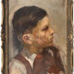 Zöld M. jelzéssel: Fiú portré. Olaj, karton, kopott keretben, 38x28cm