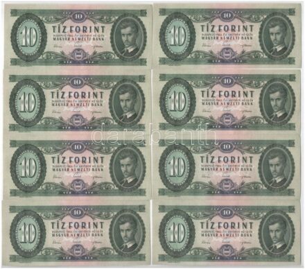 1962. 10Ft (8x) 'A 185 261030 - A 185 261037' sorszámkövetők T:I-,II az egyiken kis folt Adamo F6
