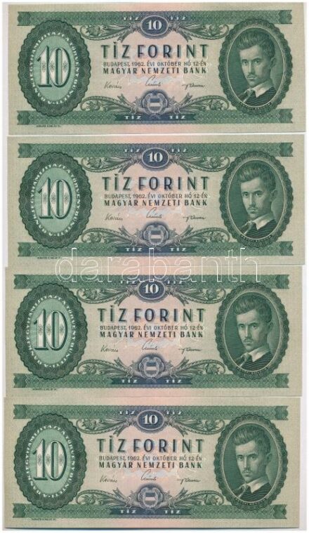 1962. 10Ft (4x) 'A 800 179468-179471' sorszámkövetők T:I- Adamo F6