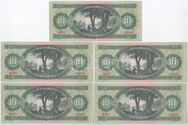 1962. 10Ft (5x) 'A 800 179495-179500' sorszámkövetők T:I- Adamo F6 - Image 2