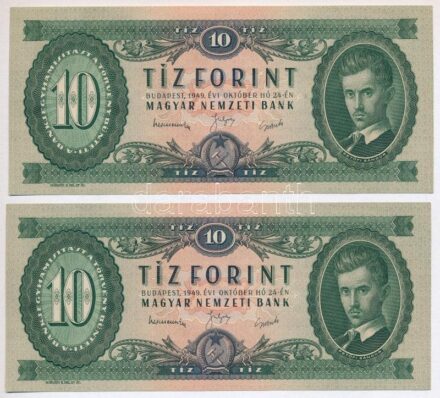 1949. 10Ft (2x) 'A 588 055189-055190' sorszámkövetők T:I- Adamo F3