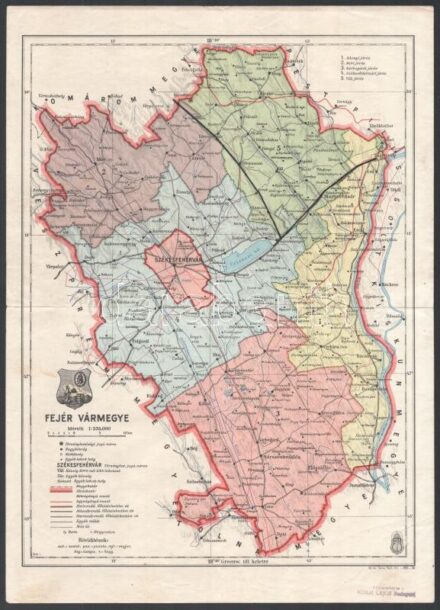 1941 Fejér vármegye térképe, 1:335 000, M. kir. honv. Térképészeti Intézet, 35×25 cm