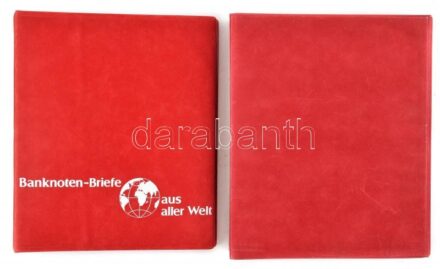 'Banknoten Briefe aus aller Welt' piros, plüssborítású, négygyűrűs album 30db, osztás nélküli, berakólappal, plüssborítású tokban