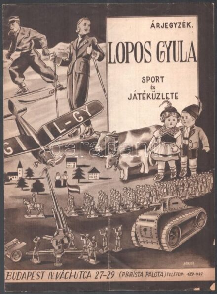 cca 1940 Bp., Lapos Gyula Sport- és Játéküzletének képes árjegyzéke, hajtott, 16p