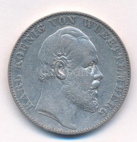 Német Államok / Württemberg 1866. Tallér Ag 'I. Károly' T:2- kis ph. German States / Wurttemberg 1866. Thaler Ag 'Carl I' C:VF small edge error Krause KM# 615