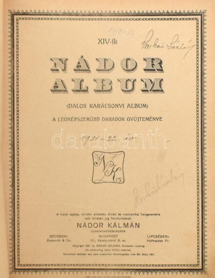 Kottagyűjtemény: XIV-ik Nádor album, cca 1930 Korabeli, laza félvászon kötésben.