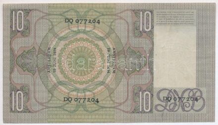 Hollandia 1933. 10G 'DQ 077204' T:III pici folt Netherlands 1933. 10 Gulden 'DQ 077204' C:F tiny spot Krause P#49