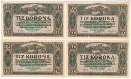 1920. 10K (4x) 'a 063 316.627-316.630' sorszámkövetők T:II hajtottak, az egyiken kis folt Adamo K14