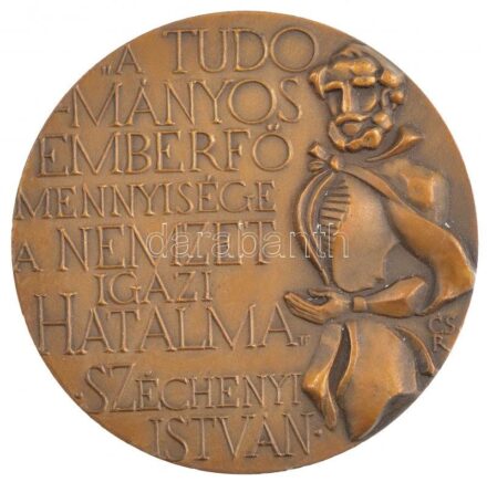 Csíkszentmihályi Róbert (1940-2021) 1975. 'A Magyar Tudományos Akadémia 150. évfordulója / Széchenyi István' kétoldalas bronz emlékérem, dísztokban (70mm) T:1
