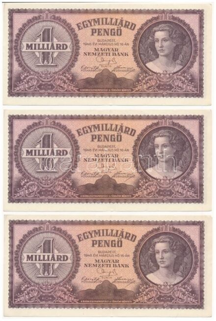 1946. 1.000.000.000P (3x) 'R 131 028793-028795' sorszámkövetők T:II Adamo P28
