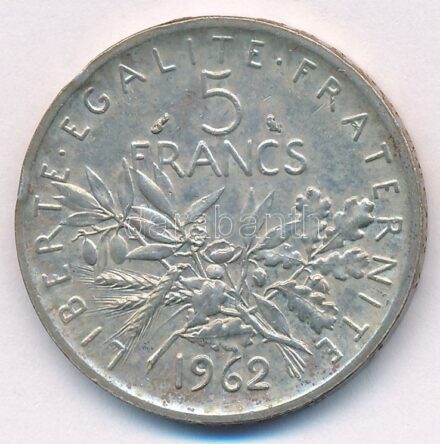 Franciaország 1962. 5Fr Ag T:2 patina France 1962. 5 Francs Ag C:XF patina Krause KM#926