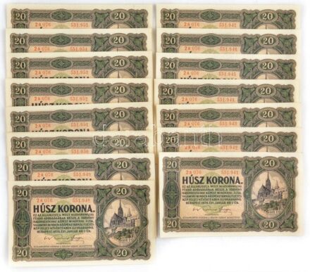 1920. 20K (15x) '2a 076 551.941 - 551.955' sorszámkövetők T:I-,II néhányon kis folt Adamo K15