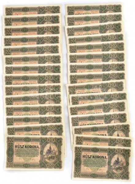 1920. 20K (29x) '2a 076 551.966 - 551.994' sorszámkövetők T:I-,II az egyiken szakadás, egy másikon kis sarokhiány Adamo K15