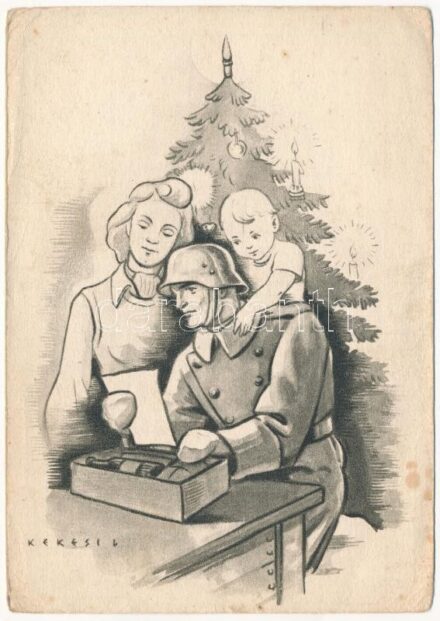 Karácsony. Tábori Postai Levelezőlap / WWII Hungarian military field postcard with Christmas greeting s: Kékesi (EB)