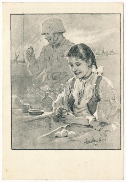 Húsvét / WWII Hungarian military art postcard with Easter greeting (EK)