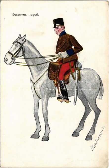 Keserves napok / Austro-Hungarian K.u.K. military art postcard, cavalryman. Rotophot Budapest 2993. s: Matavovszky (EK)