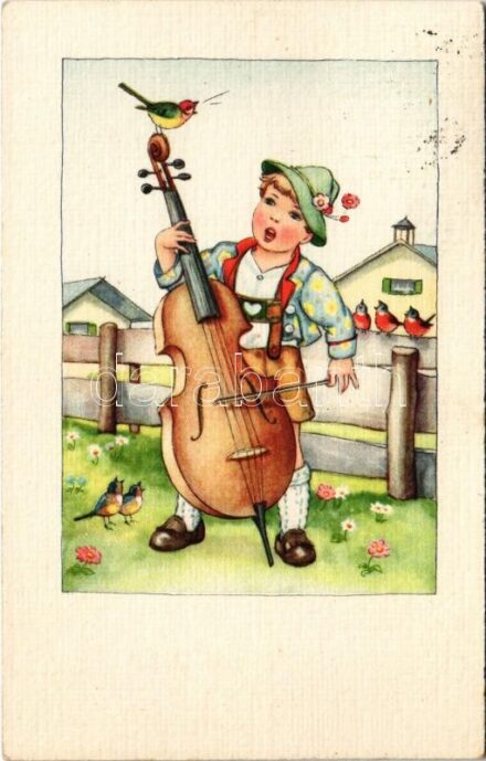 Children art postcard, singing. 'ERIKA' Nr. 3396.