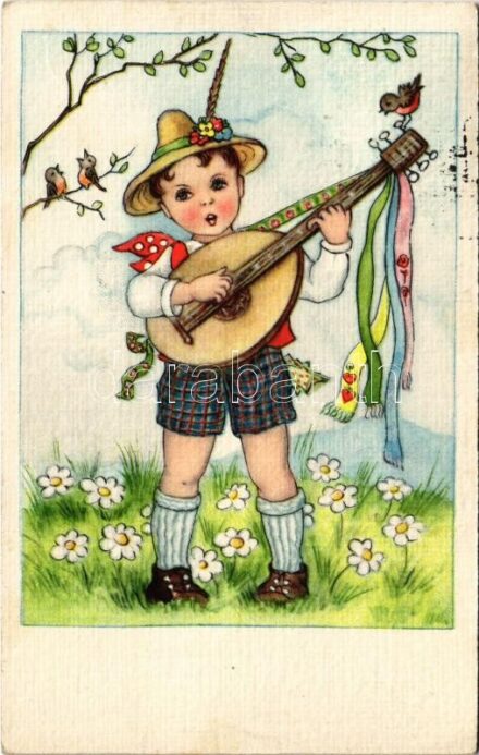 Children art postcard, singing. 'ERIKA' Nr. 3400. (EK)