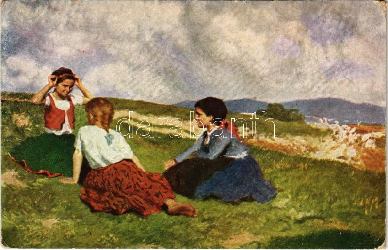Libapásztor. Rotophot Budapest Nr. 599. / Gänsehirtinnen / Hungarian folklore art postcard s: Glatz (EK)