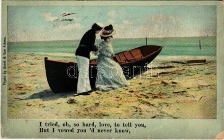 1909 'I tried, oh, so hard, love, to tell you, But I vowed you'd never know' romantic couple. Photo by Scott & Van Altena. Theodor Eismann, Leipzig and New York Illustrated Song Serie No. 1825/3. (vágott / cut)