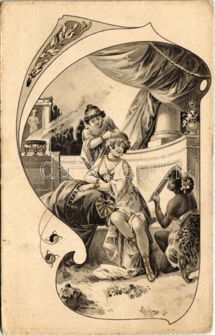 Art Nouveau lady art postcard. litho (EK)