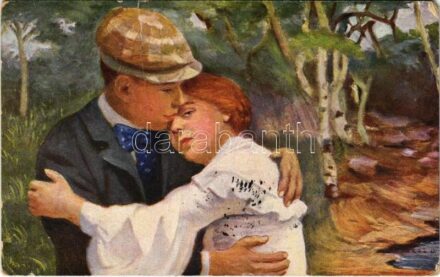 1917 Diákszerelem / Junge Liebe / Lady art postcard, romantic couple s: Margitay (fa)