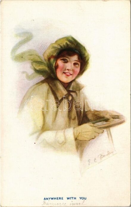 'Anywhere with you' Lady art postcard. The Carlton Publishing Co. Series No. 674/6. s: Barley