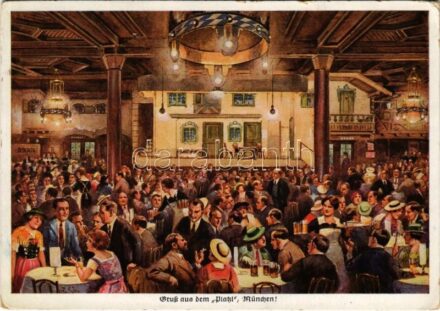 1942 München, Munich; Gruss aus dem Platzl! Gast- und Vergnügungstätte. Direktor Weiss Ferdl / restaurant interior (EK)