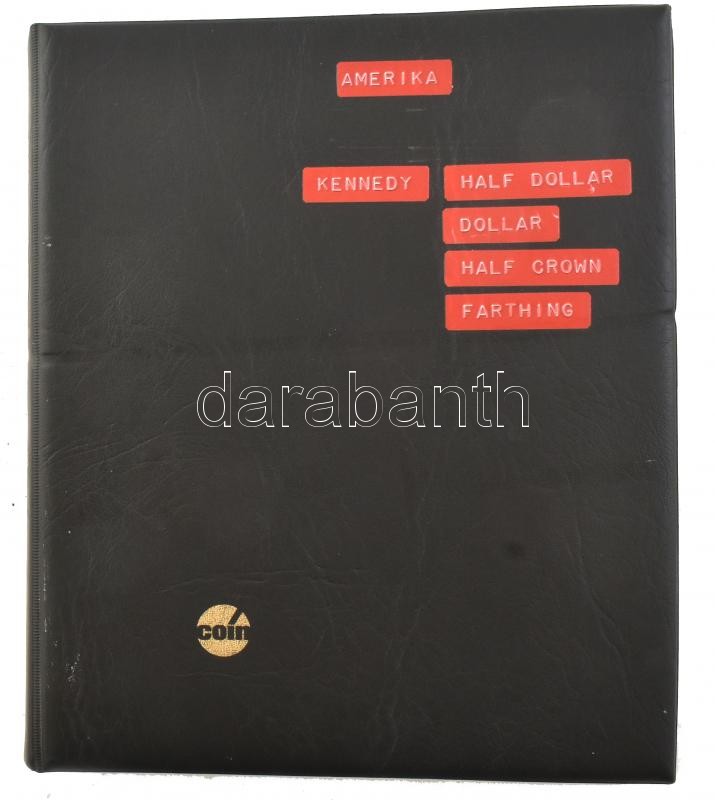 Igényes gyűrűs éremberakó 7 db klf méretű műanyag berakólappal, elválasztólappal, 84 db érem számára 27,5 cm